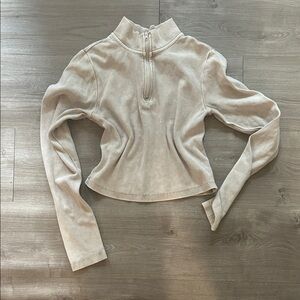 Beige Quarter Zip Long Sleeve Top